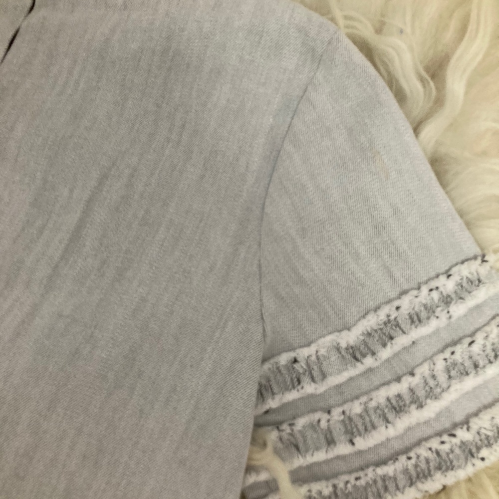 CINQ A SEPT Ashton Crewneck Short-Sleeve Cotton Shift Dress w/ Frayed Trim - Picture 12 of 12